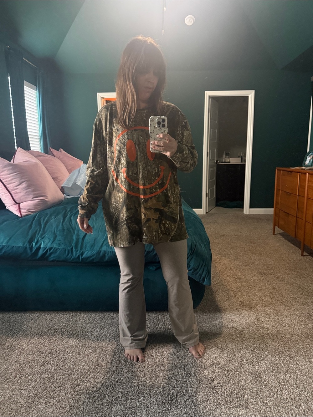 Dressed In LaLa Camo Tee with Orange Smiley Face Size S/M - Picture 3 of 4